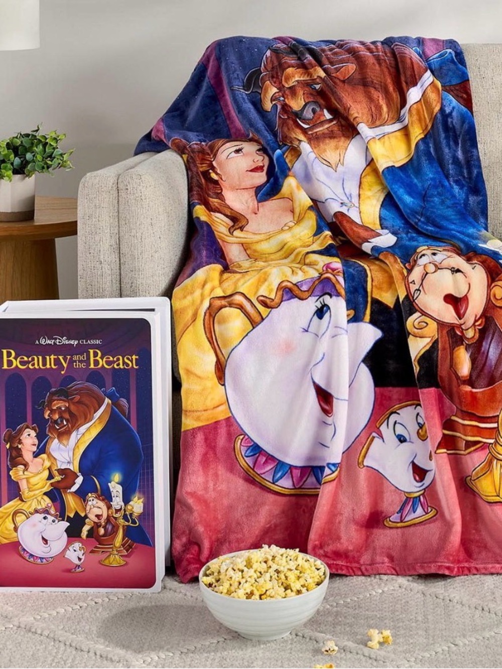 Beauty and the Beast Plush Throw Blanket in VHS case- NWT, unsealed